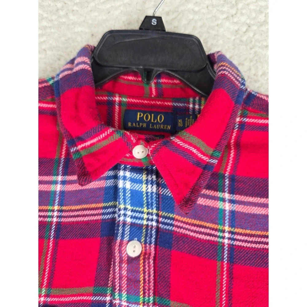 Polo Ralph Lauren Flannel Shirt Shacket Mens XL Classic Fit Red Blue Plaid LS